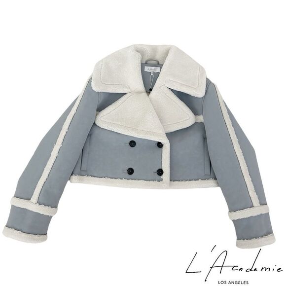 L'Academie **NWT** Elijah Leather Shearling Jacket in Powder Blue Grey (Revolve) - Picture 7 of 8
